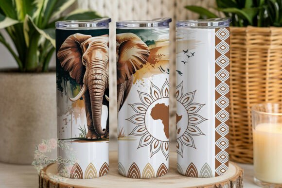 African Elephant Mandala Tumbler Wraps Graphics