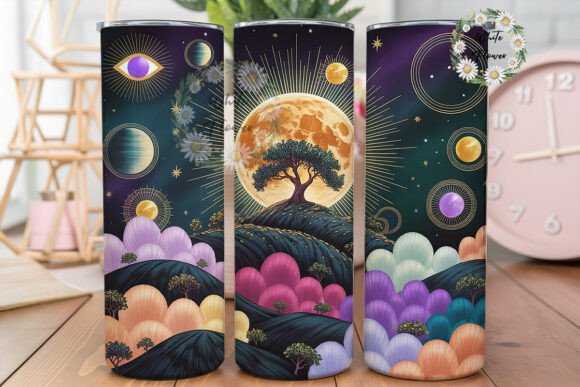 Celestial Moon Landscape Graphics for Tumbler Wraps