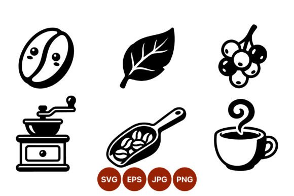 Coffee Bean Leaf Berry Grinder Scoop Cup Graphics & Illustrations