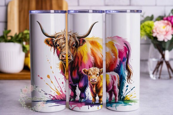 Colorful Highland Cow Tumbler Wrap for Graphics & Branding