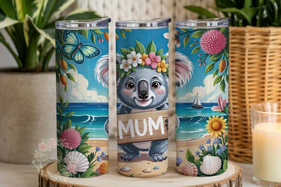 Cute Koala Beach Mum 20oz Tumbler Wrap: Graphics & Tumbler Wraps