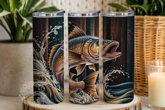 Dynamic Wood Grain Fish Graphics for Tumbler Wraps