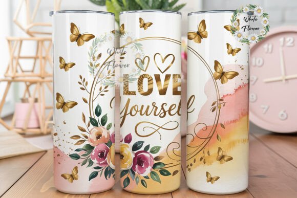 Elegant Gold Butterfly Quote Tumbler Wraps Graphics