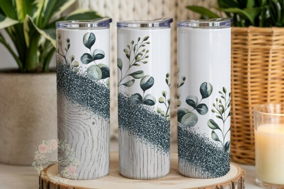 Eucalyptus Glitter Wood Tumbler Graphics & Wraps
