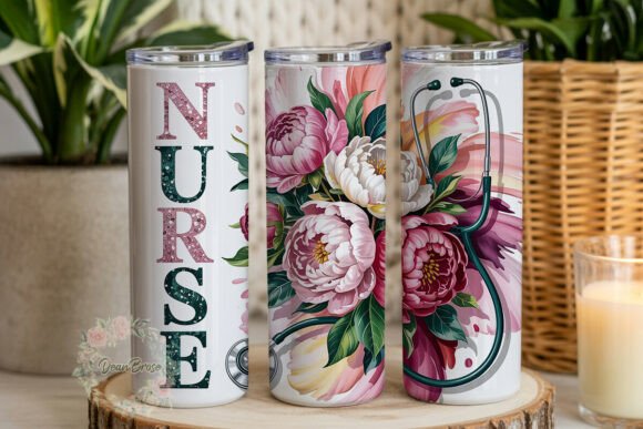Floral Medical Listener 20oz Tumbler Wrap Graphics