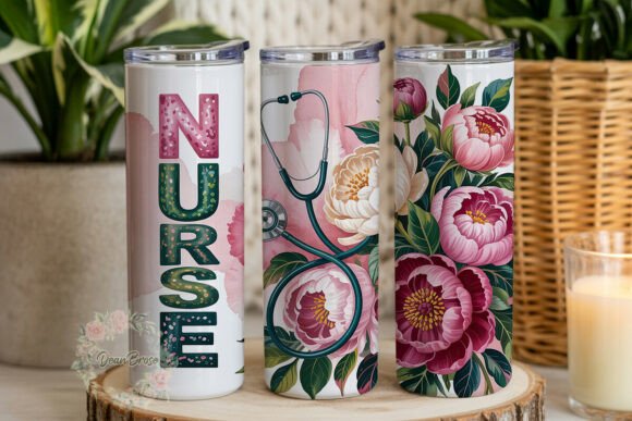 Floral Peony Nurse 20oz Tumbler Wrap Graphics