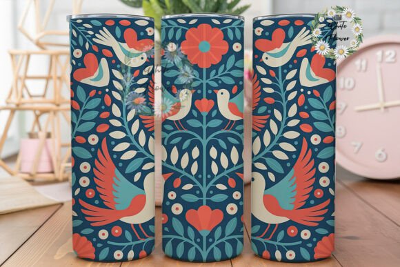 Folk Art Birds Flowers 20oz Tumbler Wrap Graphics for Tumbler Wraps