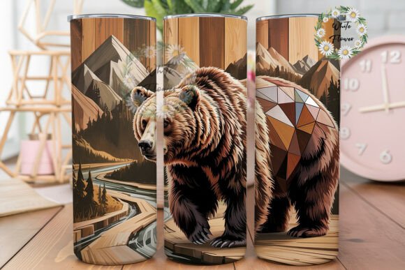 Geometric Bear Wood Grain 20oz Tumbler Graphics for Tumbler Wraps
