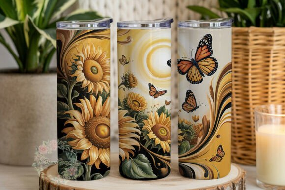 Golden Sunflower Butterfly Tumbler Graphics & Wraps