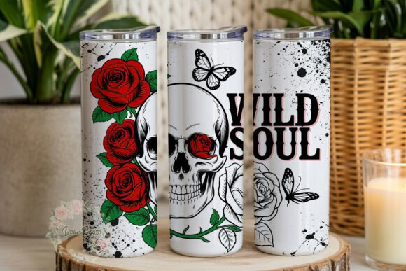 Gothic Skull Rose Butterflies Tumbler Graphics for Tumbler Wraps