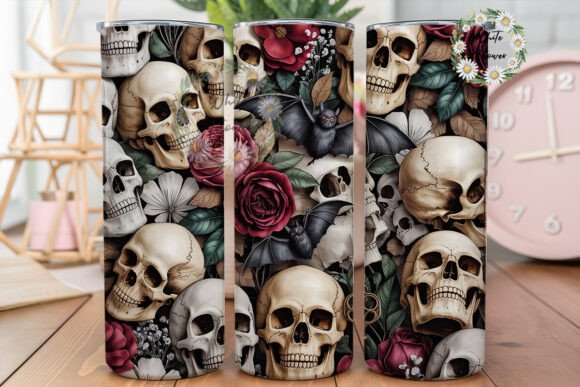 Gothic Skulls Roses Bats Tumbler Wrap Graphics for Tumbler Wraps