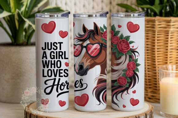 Horse Lover Red Roses Tumbler Wrap Graphics