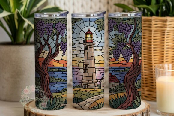 Lighthouse Stained Glass Tumbler Wraps Graphics