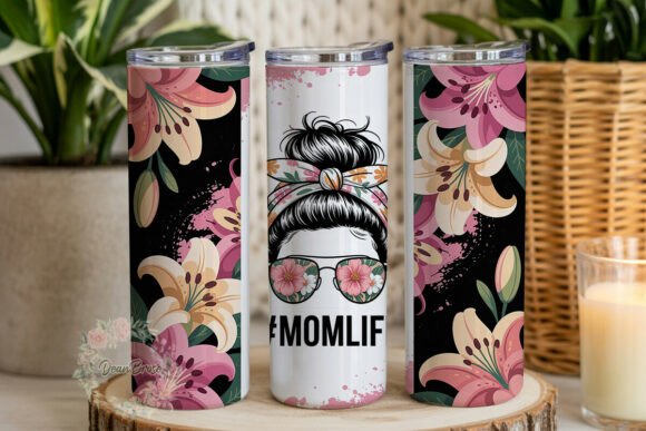 Messy Bun Floral Graphics for Tumbler Wraps