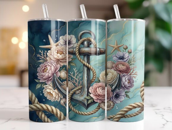 Nautical Anchor Floral Tumbler Wraps Graphics Review