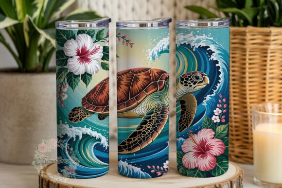 Ocean Turtle Hibiscus 20oz Tumbler Wrap: Graphics & Tumbler Wraps