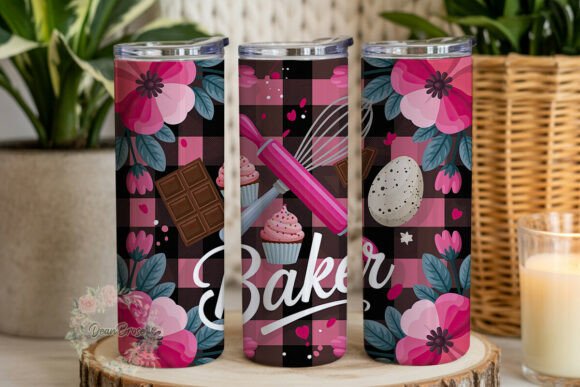 Pink Baking Floral Tumbler Wraps Graphics