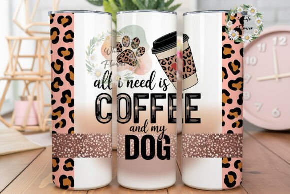 Pink Leopard Coffee Dog Tumbler Wraps Graphics