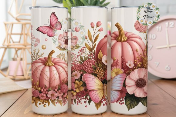 Pink Pumpkin Butterfly Fall Graphics for Tumbler Wraps