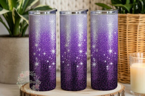 Purple Glitter Gradient Tumbler Wraps for Branding