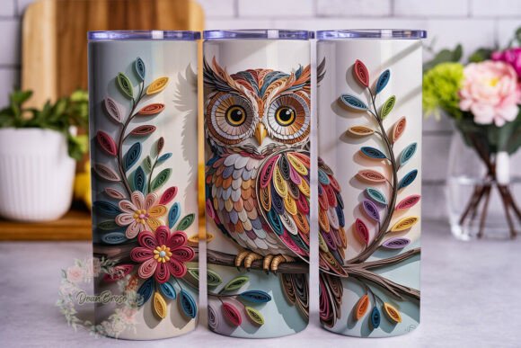 Quilled Owl Floral Branch 20oz Tumbler Graphics & Wraps