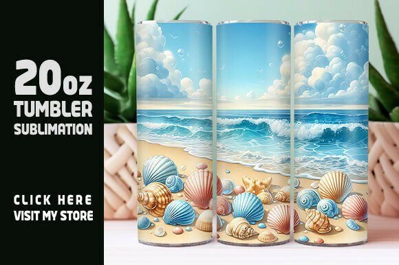 Seashells Beach Ocean Tumbler Wrap, Seas: Graphics for Tumbler Wraps