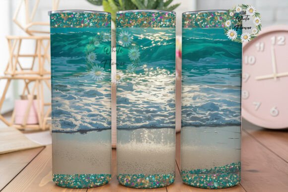 Sparkling Beach Scene Tumbler Wrap PNG Graphics
