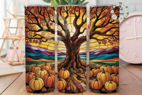 Stained Glass Autumn Tree Tumbler: Graphics & Tumbler Wraps