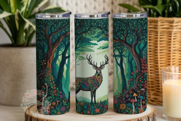 Stained Glass Forest Stag Graphics for Tumbler Wraps