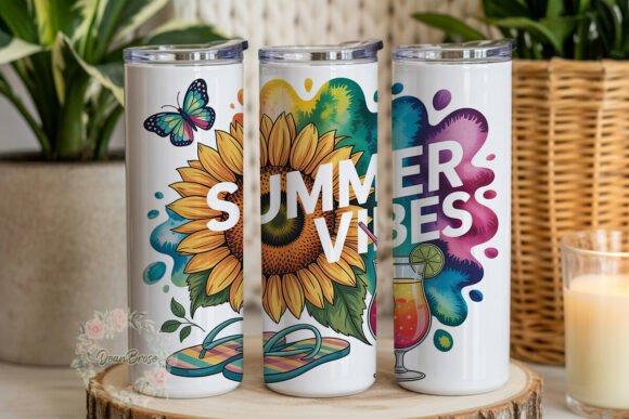 Summer Vibes Sunflower Butterfly Tumbler Graphics & Wraps