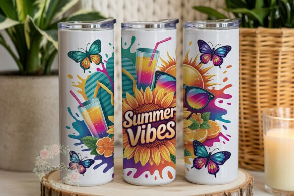 Summer Vibes Sunflower Tumbler Wrap PNG: Graphics for Publishers