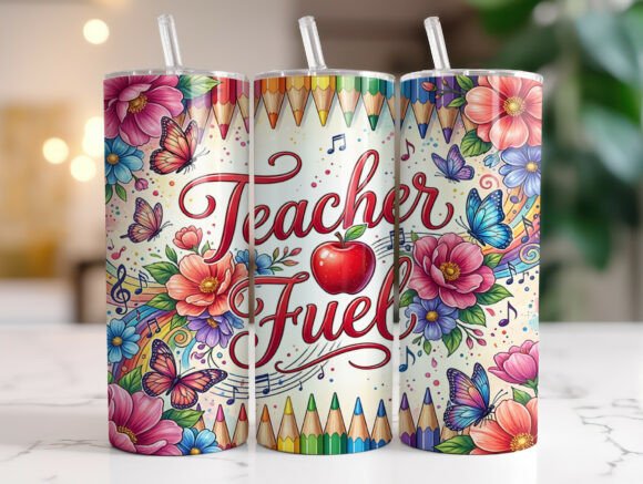 Teacher Fuel 20oz Tumbler Sublimation Graphics for Tumbler Wraps