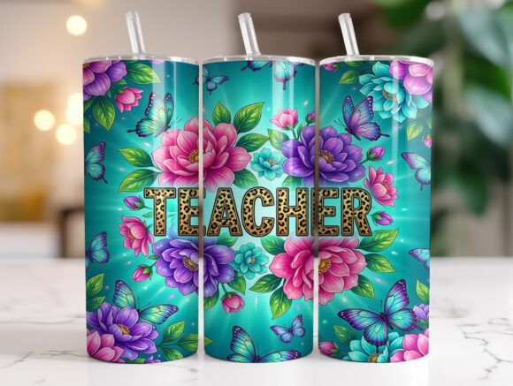 Teal Floral Teacher Leopard Tumbler Wrap Graphics Review