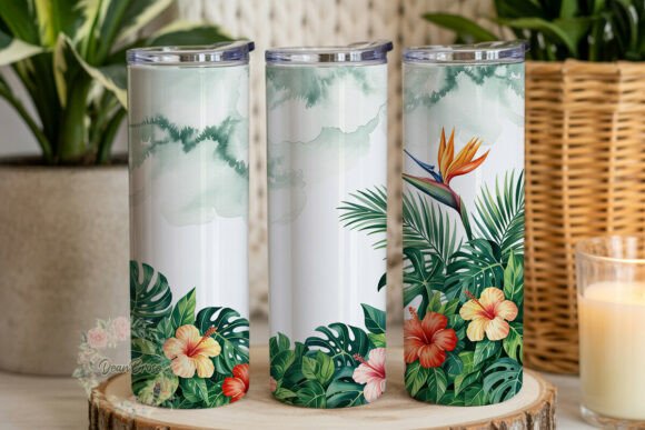 Tropical Leaves Flowers: Tumbler Wraps & Graphics