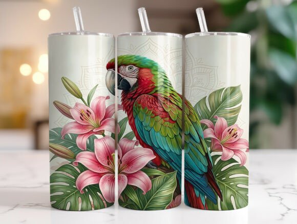 Tropical Parrot Lily Flowers Tumbler Wraps Graphics