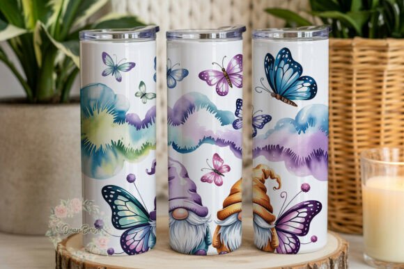 Whimsical Gnomes Butterflies Tumbler Graphics and Wraps